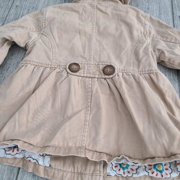 Baby Gap Toddler Girls Tan Hooded Peacoat Jacket with Floral Lining Size 5 - Picture 14 of 14